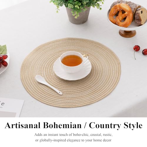 Round Braided Placemats Set of 4 - 15 Inch Washable Cotton Table Mats