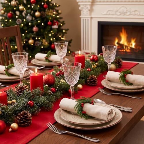 Gandeer 12 Pcs Christmas Napkin Rings Wreath Holders - Red Berry