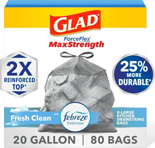20 Gallon Extra Large Kitchen Trash Bags - Tear Resistant Drawstring, 80 Count