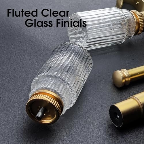 Gold Ribbed Glass Curtain Rod Finials Set of 2, 1-1/8 Inch Diameter Compatibility