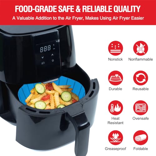 Xabzhzn Blue & Black Silicone Air Fryer Liners for 2-3 Qt Small Air Fryers - Reusable Non-Stick Basket Set
