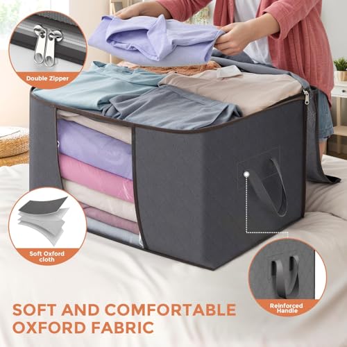 90L Large Clothing Storage Bags 6-Pack Foldable Closet Organizers with Reinforced Handles and Clear Window