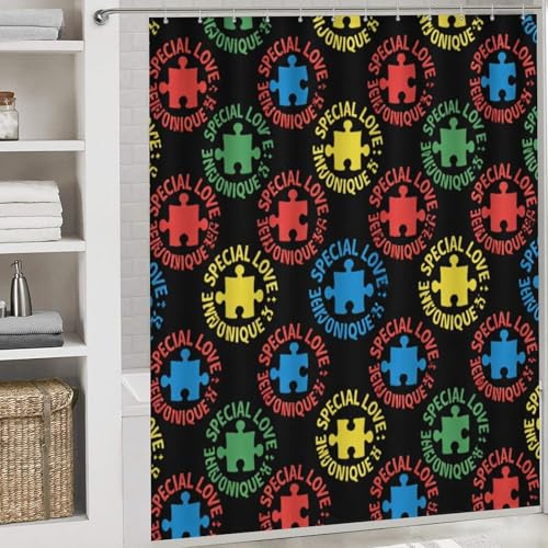 Autism Awareness Puzzle Heart 4-Piece Shower Curtain & Bath Mat Set