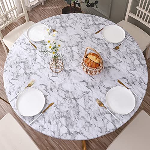 Round Vinyl Fitted Tablecloth with Flannel Backing & Elastic Edge (37"-44")