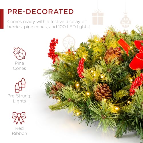 30-Inch Pre-Lit Artificial Christmas Wreath with 100 Lights and Pine Cones