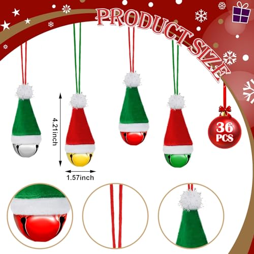 36 Pack Christmas Santa Hat Jingle Bell Necklaces Holiday Decorations
