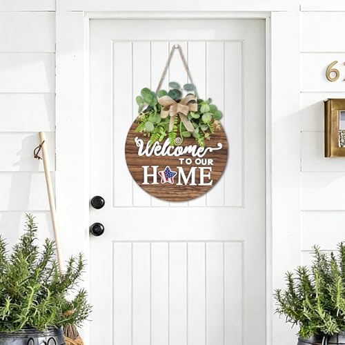 Interchangeable Seasonal Welcome Sign - 12-Inch Round Wooden Front Door Decor