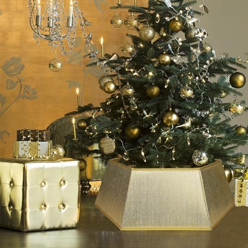 Blissun Gold Shiny Fabric Christmas Tree Collar, Hexagonal Tree Ring