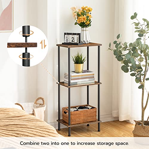 Small Side Table with 2-Tier Storage Shelves, Rustic Brown Nightstand