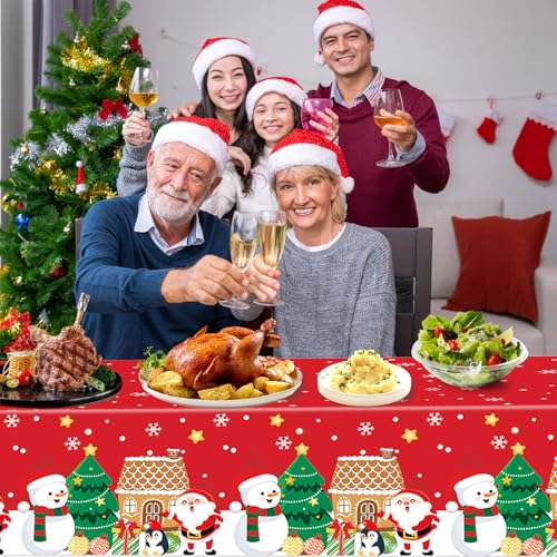 Christmas Tablecloth 4-Pack 54x108 Inches Red Holiday Plastic Coverings
