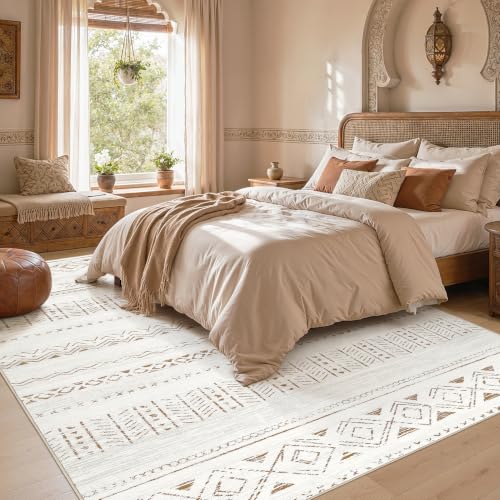 5x7 Washable Boho Area Rug - Soft Non-Slip Moroccan Carpet for Living Room