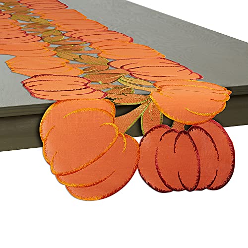DII Fall Table Decorations Indoor D?cor, Thanksgiving, Table Runner, 14x108, Embroidered Cut Work Pumpkins