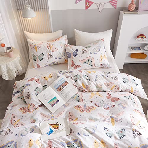 Butterfly Print 100% Cotton Twin Duvet Cover Set - 3-Piece Kids Bedding