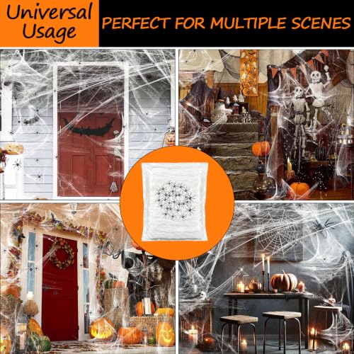 Halloween Spider Webs with 50 Fake Spiders - 1200 sqft Stretchable Decor