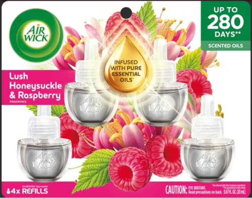 Plug-In Scented Oil Air Freshener Refills (4 Pack) - Honeysuckle & Raspberry