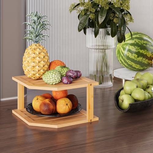 2-Tier Bamboo Corner Kitchen Shelf, Plate Organizer and Countertop Rack