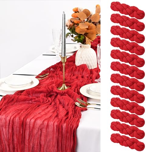 Red Cheesecloth Table Runner 12 Pack 21.5×120 Inch Elegant Boho Decor