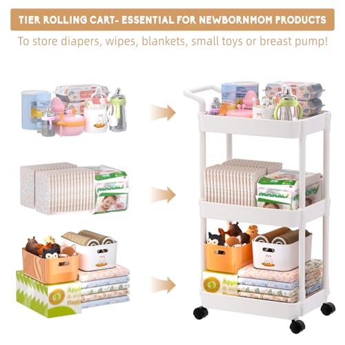 3-Tier Rolling Diaper Caddy Cart for Nursery Essentials and Storage