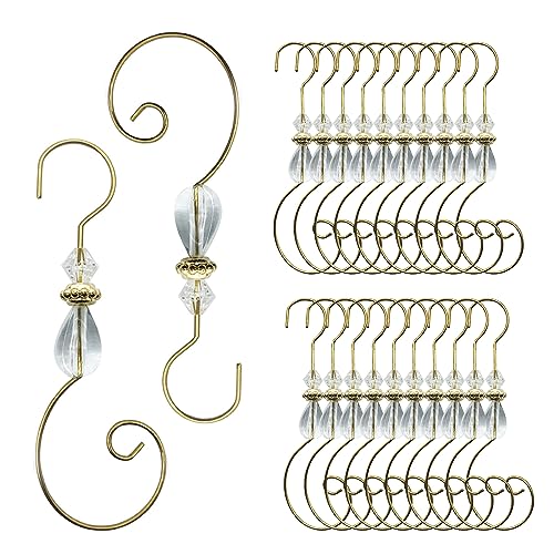 Crystal Beaded Christmas Ornament Hooks - 20 Pack S-Shaped Hangers