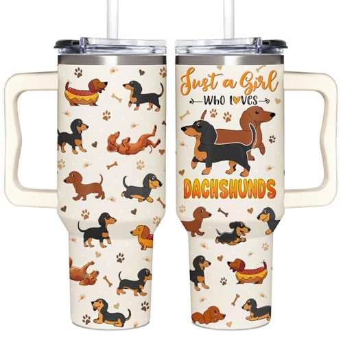 Girl Loves Dachshund Tumbler 40oz with Handle & Straw - Dachshund Mom Gift