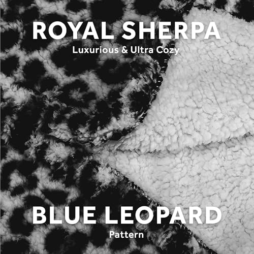 Royal Sherpa Heated Throw Blanket with Foot Pocket, 50" x 60", Blue Leopard