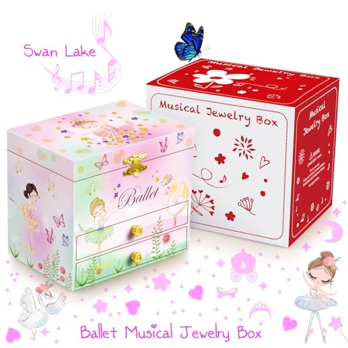 Musical Ballerina Jewelry Box for Girls - Pink Keepsake Box with Mirror