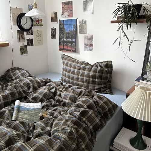 100% Washed Cotton Buffalo Plaid Duvet Cover Set - 3 Piece Full Size