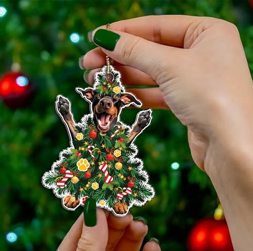 Doberman Christmas Ornament 2026 – Doberman Pinscher Xmas Tree Acrylic (Variation: Doberman Pinscher Xmas Tree)