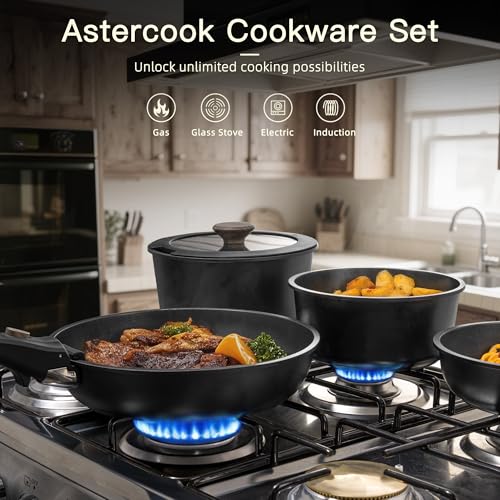 21-Piece Nonstick Ceramic Cookware Set with Removable Handle, Black