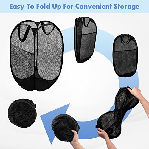 70L Pop Up Laundry Hamper, Collapsible Mesh Basket with Side Pocket