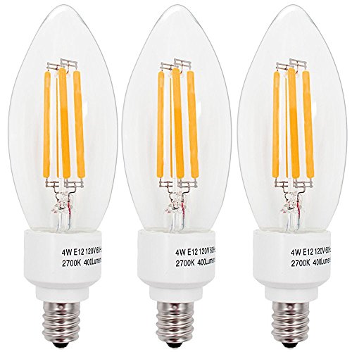TORCHSTAR 4W E12 LED Candle Bulbs 2700K Vintage Warm White Pack of 3