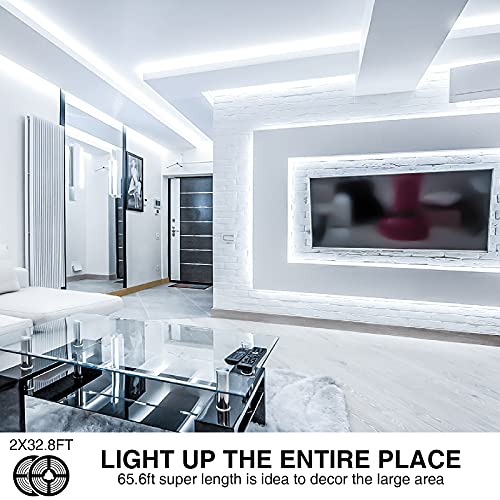 Onforu 65.6ft Dimmable White LED Strip Lights 6000K Daylight Tape, Pack of 2