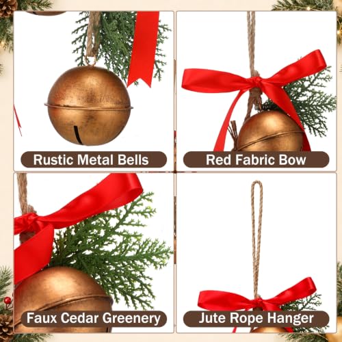 Antique Bronze 16-Inch Christmas Bell Set with Hanging Rope, Pack of 2