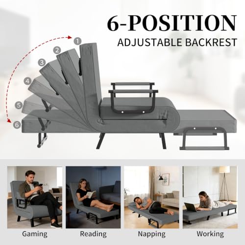 4-in-1 Convertible Sofa Bed, Adjustable Single Sleeper Chair with Pillow