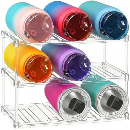 Stackable Water Bottle & Wine Rack Organizer - 3-Tier Clear Plastic Holder