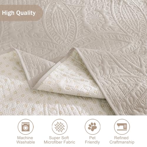 Large Beige Quilted Sofa Slipcover - Water-Repellent & Non-Slip