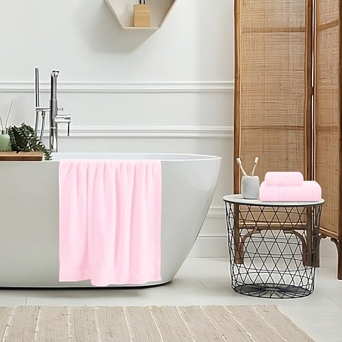 3-Piece Ultra Soft Cotton Towel Set - Bath, Hand Towel, and Washcloth - Pink