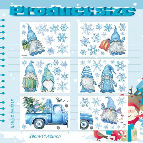 Haull 6 Sheet Winter Gnome Wall Decals Snowflake Gnomes Window Clings - Winter Gnome Style