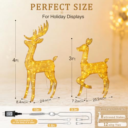 EAMBRITE Lighted Christmas Reindeer Set (2Pcs) - 4 ft Buck & 3 ft Doe Outdoor Holiday Decor