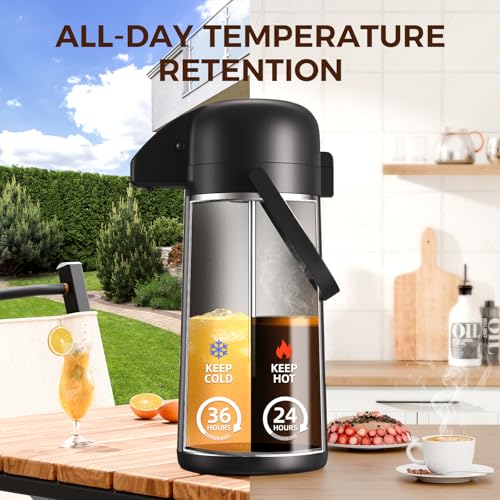 3L Insulated Airpot Coffee Dispenser with Pump - Stainless Steel Thermal Urn