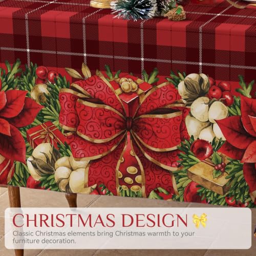 Softalker Christmas Rectangle Tablecloth 60 x 102 Inch, Red Checkered – Plaid Flower