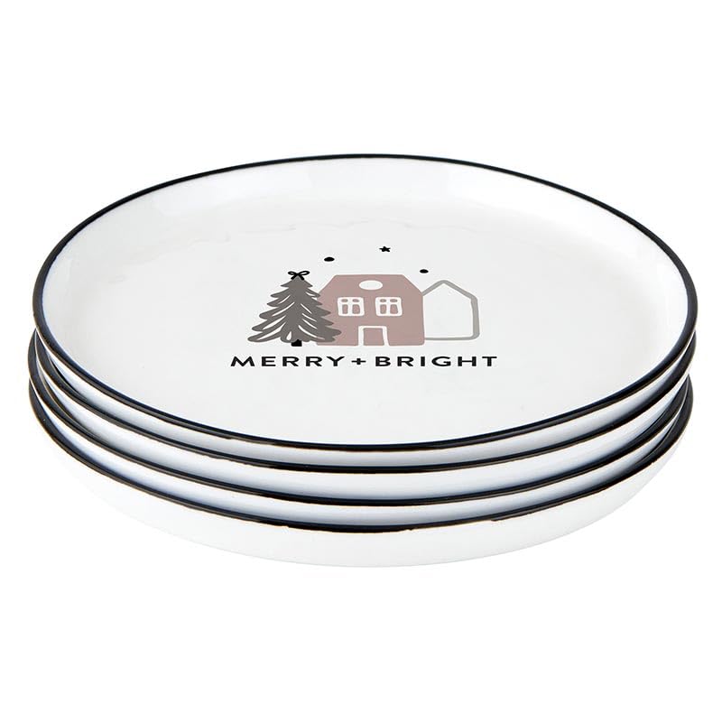 Santa Barbara Design Studio 4-Piece Christmas Appetizer Plate Set White Ceramic 5.25" Merry + Bright