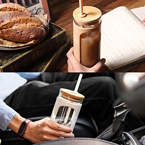 20oz Glass Water Tumbler with Bamboo Lid, Straw and Silicone Sleeve