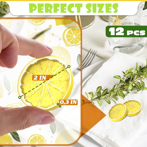 12 Pack Realistic Fake Lemon Slices - Bright Yellow Decor for Crafts and Centerpieces