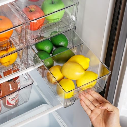 Clear Stackable Storage Drawers with Dividers 4-Pack