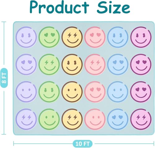 Pastel Smiley Face Classroom Rug, 8x10 ft Educational Play Carpet