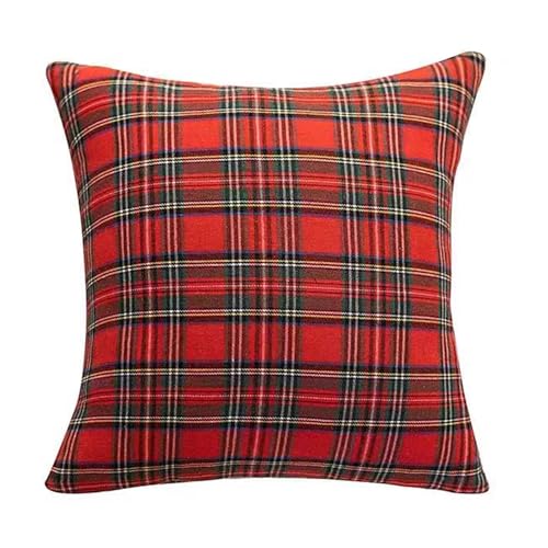 Red Checked Plaid Throw Pillow Covers 17" Square Set of 2 Fall Holiday Home Decor