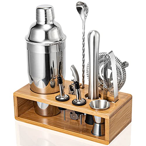 Semderm Silver Cobbler Cocktail Shaker Set - 18/8 Stainless Steel Bartender Kit with Stand