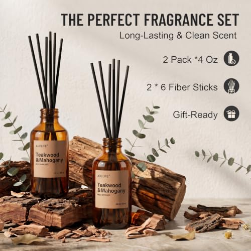 Teakwood & Mahogany Reed Diffuser Set - 2 Pack 8oz Home Fragrance