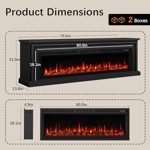 70-Inch Fireplace TV Stand with Electric Fireplace Insert and Mantel